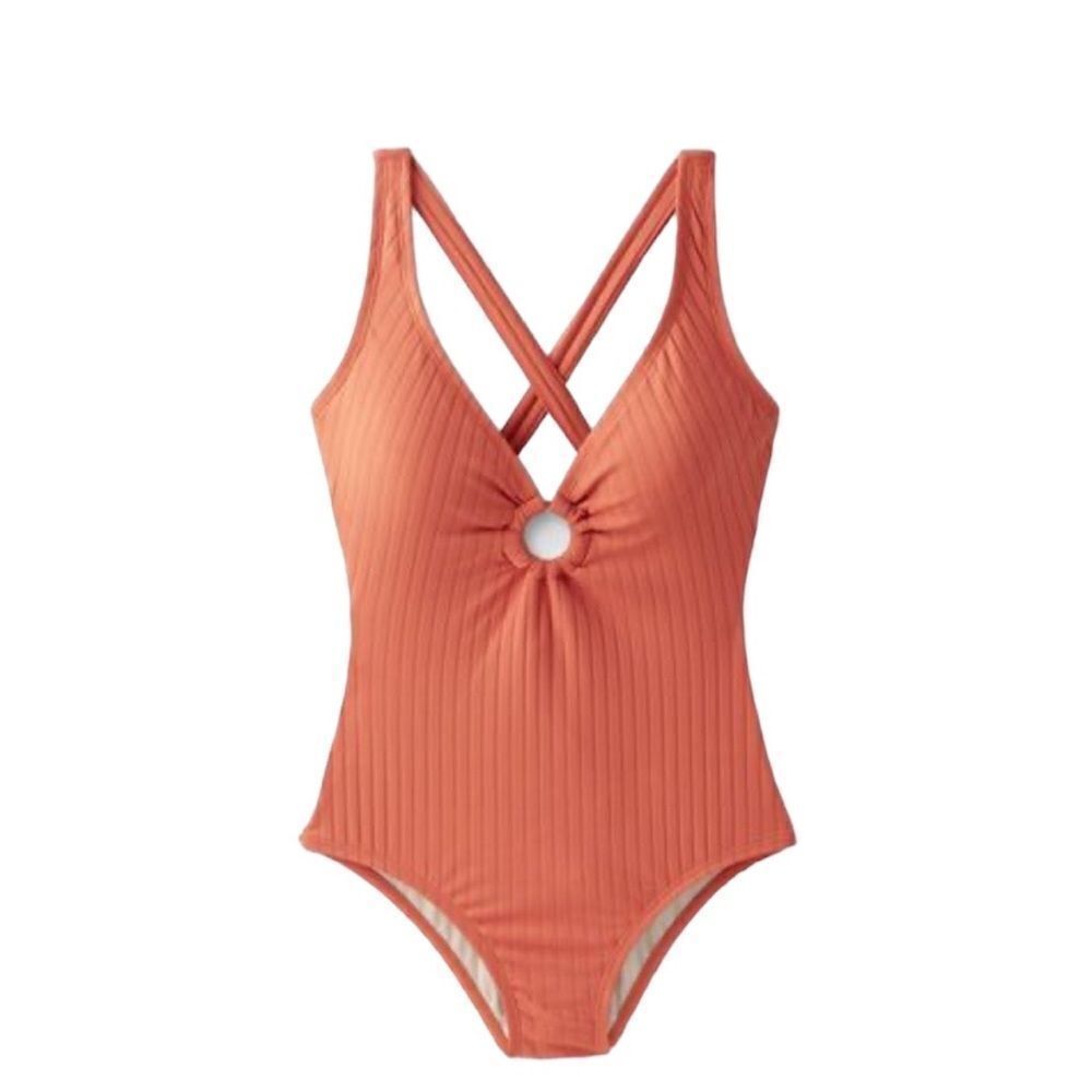 Kona Sol Women's Wide Ribbed‎ Ring Medium Coverage One Piece Swimsuit L